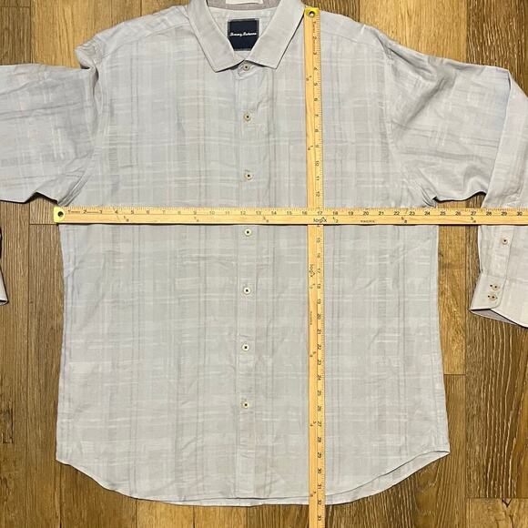 Tommy Bahama Linen Textured Long Sleeve Button Up Plaid Check Shirt Men XL Gray - Picture 6 of 7